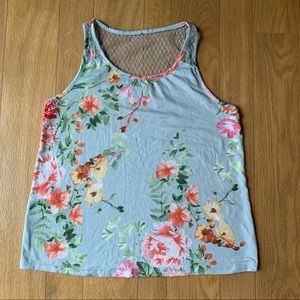 Flora by Flora Nikrooz Tank Top Mesh Yoke Floral Tank Size Small